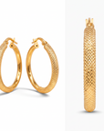 Aros argollas diseño texturado 2.9 mm oro 18K - 25 mm
