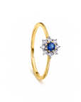 Anillo Solitario Zafiro Halo diamantes Oro 18K - 7 Deadly Sins Collection