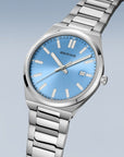 Reloj Bering Classic Hombre Plateado/Celeste