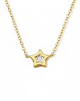Collar cadena con circón en bisel estrella Plata 925 Bañada Oro