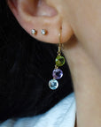 Aros colgantes peridoto, amatista y topacio oro 14K