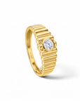 Anillo solitario Sophia Schneider Joyas de oro amarillo 18K con topacio central y diseño gallonado texturizado