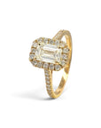 Anillo Solitario Diamante Lab Halo Emerald Cut Oro 18K
