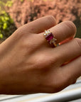 A pedido - Anillo Rubí Rectangular en Grifa 7x6 mm y Diamantes Marquise