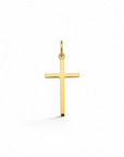 Colgante de cruz clásica en oro de 18K de Sophia Schneider Joyas, diseño minimalista de 15x28 mm