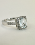 A pedido - Anillo Aguamarina Cushion 6 x 6 mm Halo