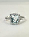 A pedido - Anillo Aguamarina Cushion 6 x 6 mm Halo