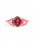 Anillo tricillo rubelita oval y zafiros rosados