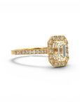 Anillo Solitario Diamante Lab Halo Emerald Cut Oro 18K