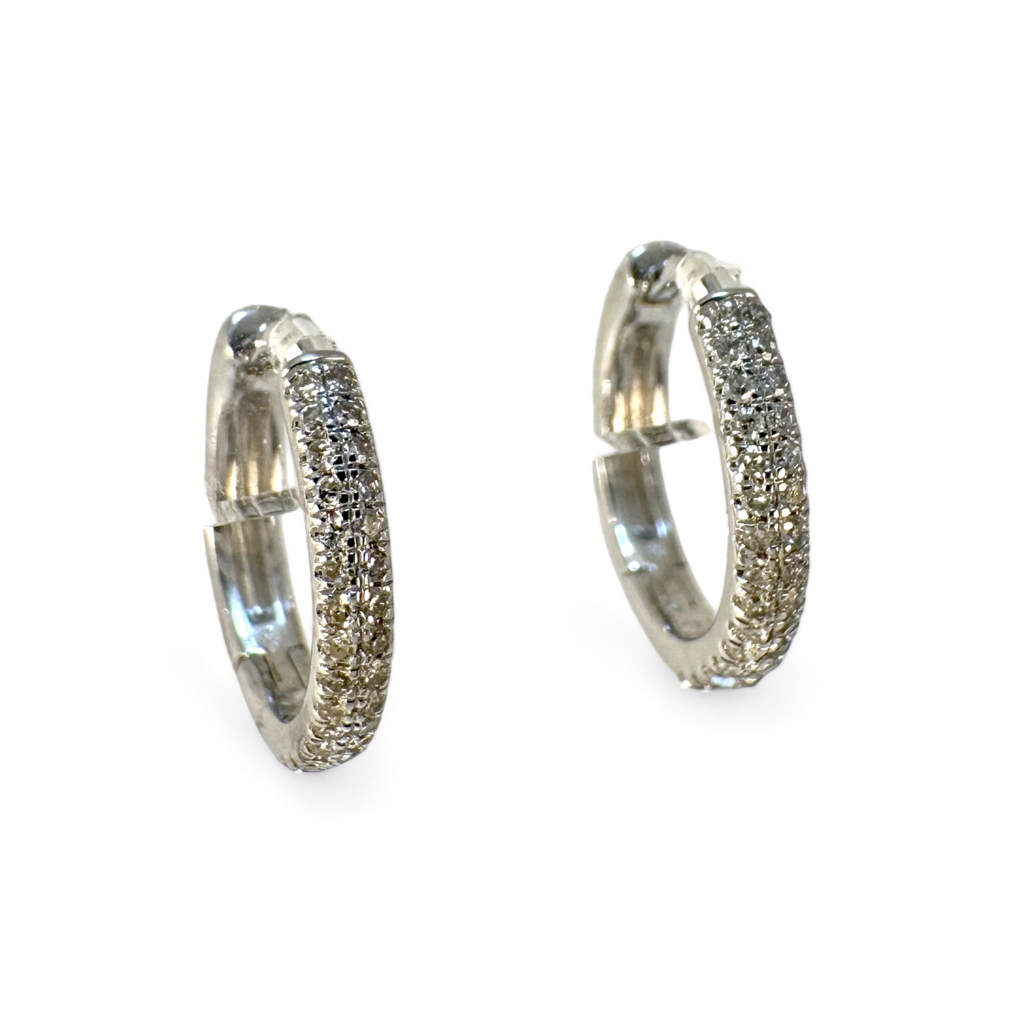 Aros argollas con brillantes de oro blanco de 14K 1 cm Sophia Schneider Joyas