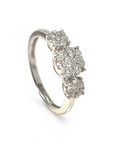 Anillo Tricillo Diamantes Flor en Oro Blanco 18K