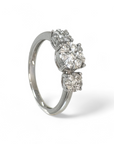 Anillo Tricillo Diamantes Flor en Oro Blanco 18K