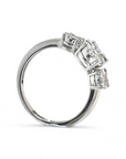 Anillo Tricillo Diamantes Flor en Oro Blanco 18K