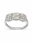 Anillo Tricillo Diamantes Diseño Flor en Oro Blanco 18K