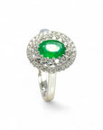 Anillo Solitario Esmeralda Oval doble halo diamantes