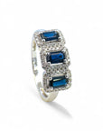 Anillo Tricillo Zafiros Rectangulares halo diamantes