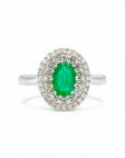 Anillo Solitario Esmeralda Oval doble halo diamantes
