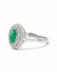 Anillo Solitario Esmeralda Oval doble halo diamantes