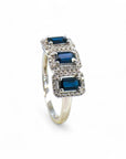 Anillo Tricillo Zafiros Rectangulares halo diamantes