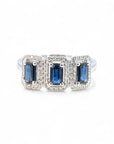 Anillo Tricillo Zafiros Rectangulares halo diamantes