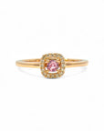 Anillo solitario zafiro rosado halo diamantes
