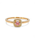 Anillo solitario zafiro rosado halo diamantes