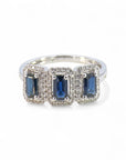 Anillo Tricillo Zafiros Rectangulares halo diamantes