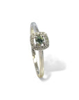 Anillo solitario zafiro verde halo diamantes