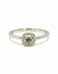 Anillo solitario zafiro verde halo diamantes