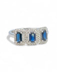 Anillo Tricillo Zafiros Rectangulares halo diamantes