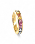 Anillo Cintillo Zafiros colores Oro 18K