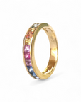 Anillo Cintillo Zafiros colores Oro 18K