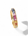 Anillo Cintillo Zafiros colores Oro 18K