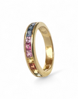 Anillo Cintillo Zafiros colores Oro 18K