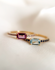 Anillo Solitario Turmalina Rectangular y redondas en argolla