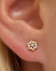 Aros Stud Snowflakes Circón Oro 14K