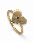 Anillo diseño corazón con granate en oro 18K