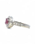 Anillo Solitario Rubí Halo Diamantes Platino