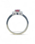 Anillo Solitario Rubí Halo Diamantes Platino