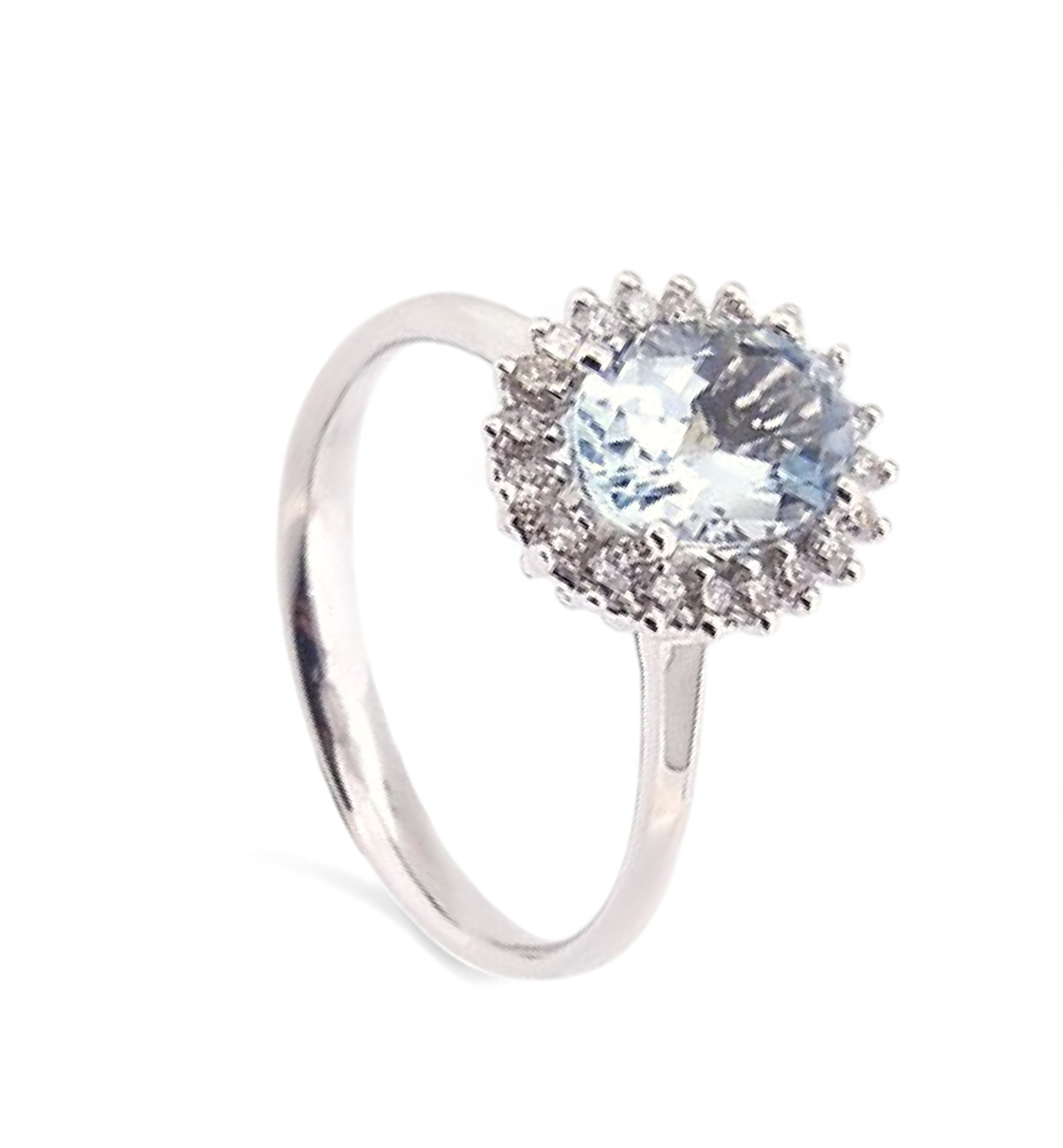 Anillo Solitario Aguamarina Oval Halo Diamantes Oro 18K