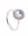 Anillo Solitario Aguamarina Oval Halo Diamantes Oro 18K
