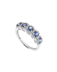 Anillo quintillo de Zafiros con halo de brillantes