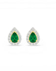 Aros stud Esmeralda pera halo brillantes oro 14K