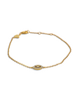 Pulsera Sophia Schneider Joyas de plata 925 enchapada en oro 18K con dije de ojo protector y diamantes brillantes.