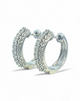Aros argollas diamantes en grifa borde ruleteado plata