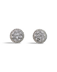 Aros stud Sophia Schneider Joyas de plata 925 con diseño halo de siete diamantes corte brillante de 0,25 ct