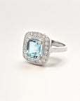 A pedido - Anillo Aguamarina Rectangular en Grifa 7 x 8 mm Halo