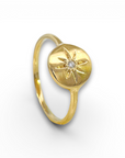 Anillo sello diamante estrella oro 18K