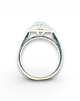Anillo Solitario Aguamarina Doble Halo Diamantes Oro Blanco 18K