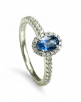 A pedido - Anillo Solitario Zafiro Oval Halo Diamantes y Brillantes en argolla oro 18K